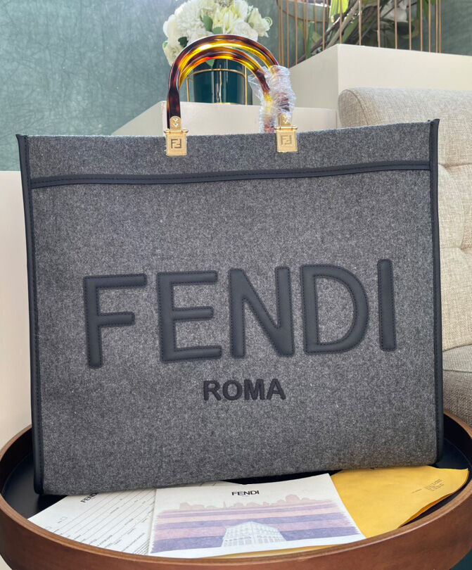 Fendi Sunshine Shopper Leather Handbag 8BH372 Dark Grey